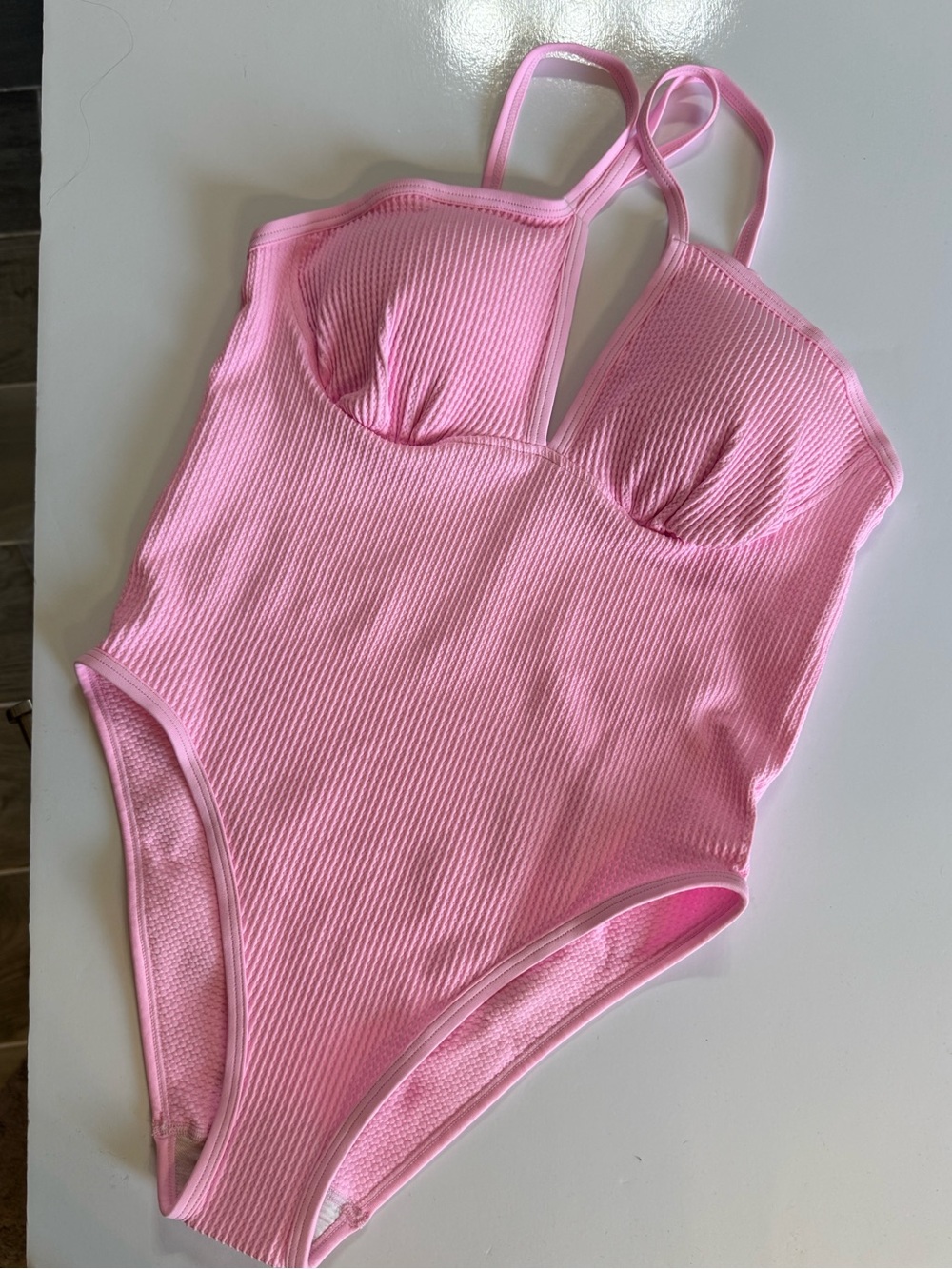 New With Tags OQQ Pink Deep V-Neck One-Piece Bathing Suit Slim Medium